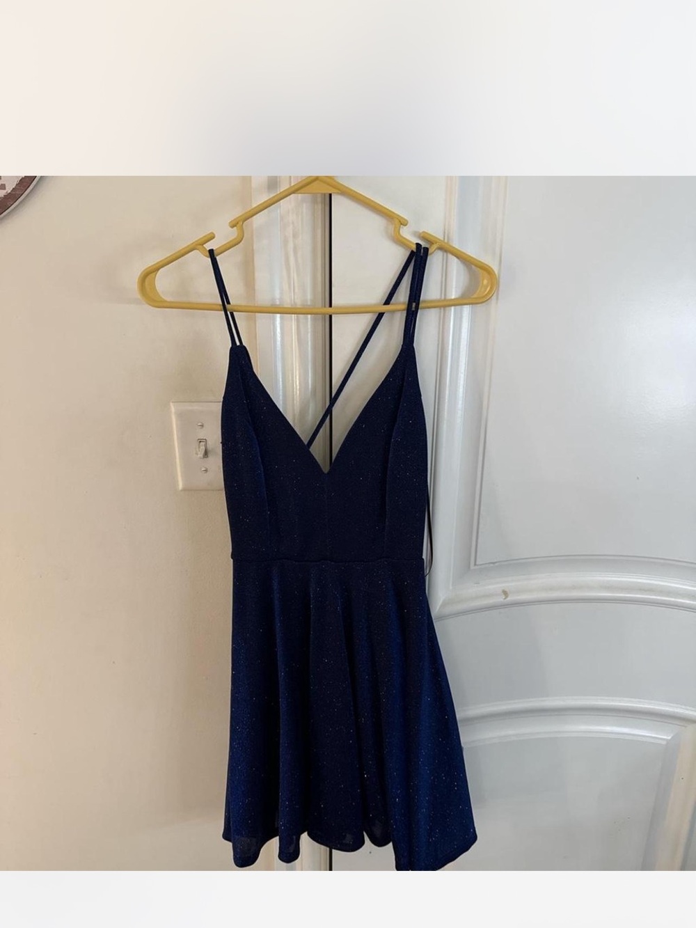 Navy Sparkle V-Neck Spaghetti Strap Dress